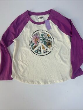 Evsie Girls Size 11/12 Floral Peace Sign Raglan Long Sleeve Shirt NWT